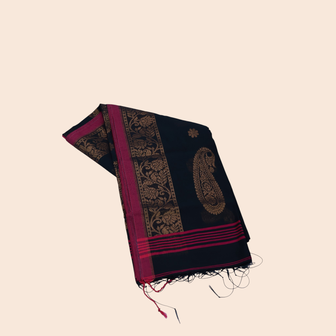 Black with Golden zari work.