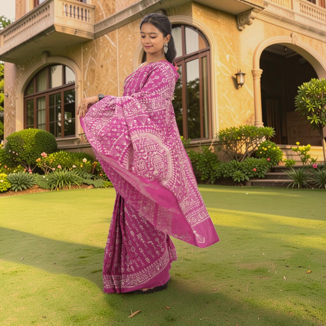 Rajanika Royale Madhubani Bangalore Silk Saree - Handcrafted Indian Art (View 4) | Art Angan