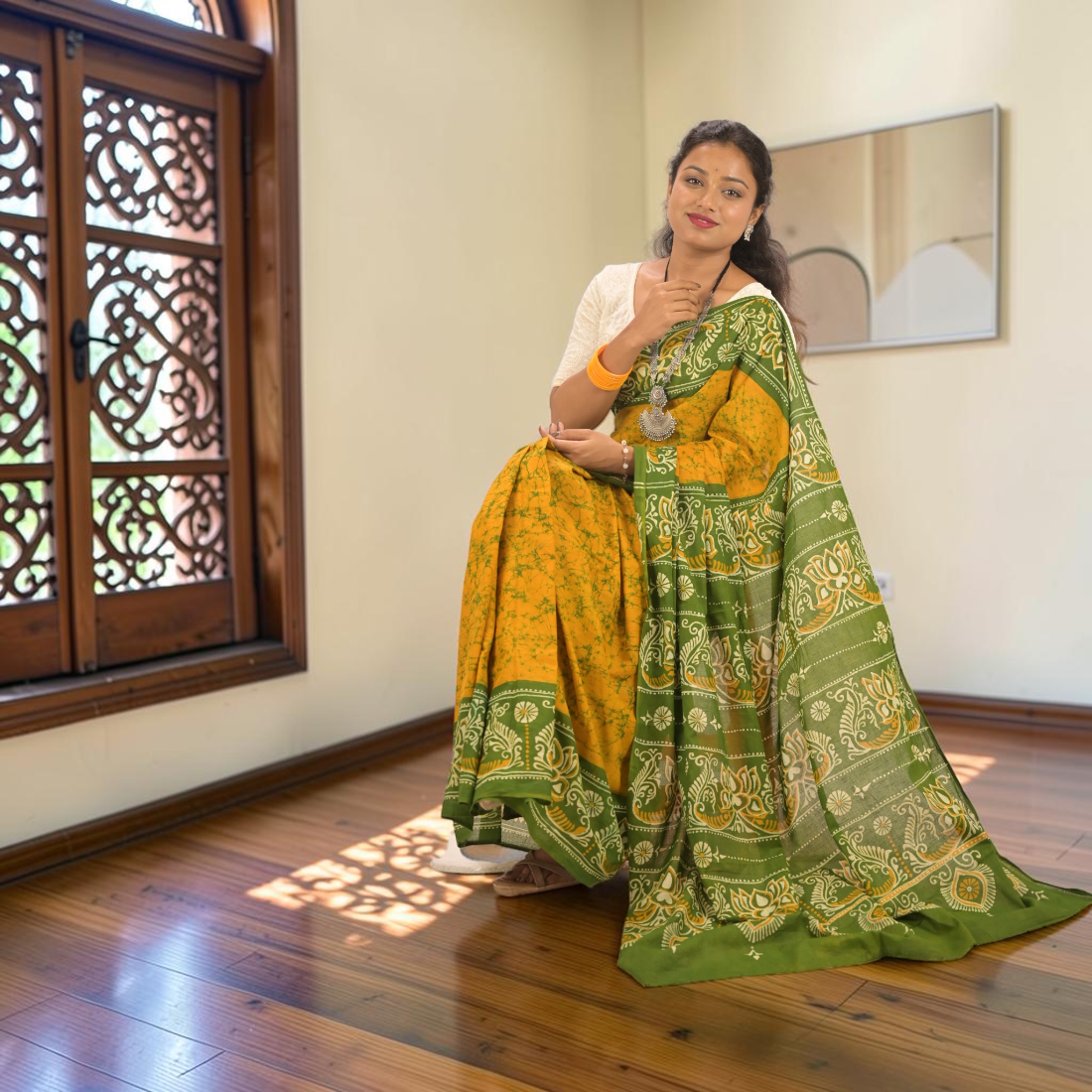 Haritika Bloom Pure Hand Batik Cotton Saree - Authentic Handcrafted Saree | Art Angan