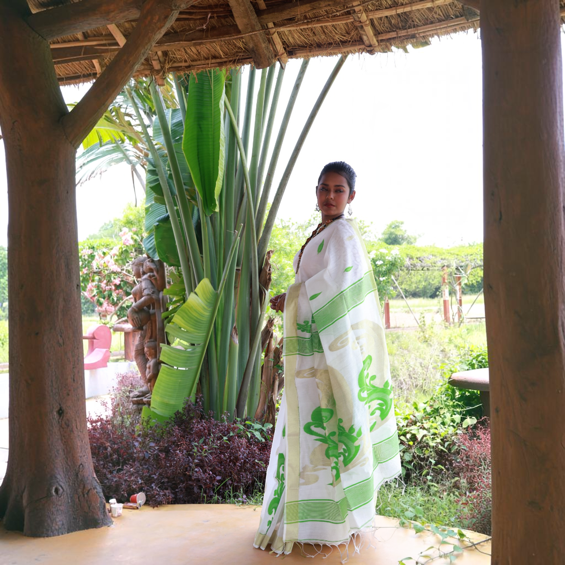 Shubhra Kalka Handwoven Handloom Saree - Handcrafted Indian Art (View 3) | Art Angan