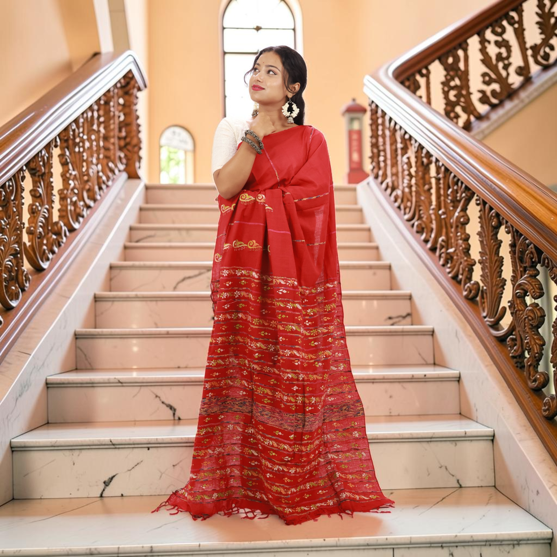 Rangriti Artisan Hand Khesh Cotton Saree - Handcrafted Indian Art (View 5) | Art Angan