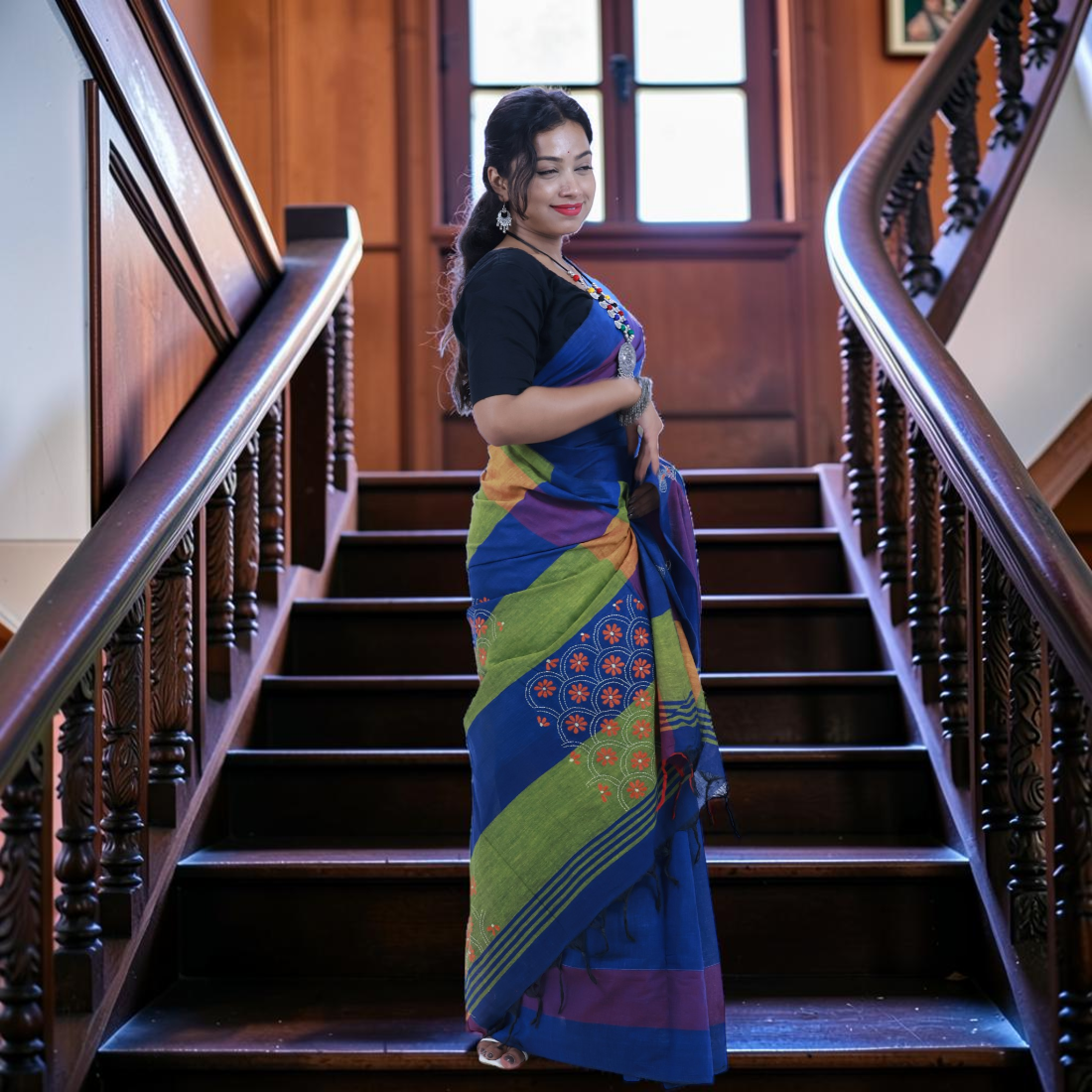 Neelanjali Classic Hand Khesh Cotton Saree - Handcrafted Indian Art (View 6) | Art Angan