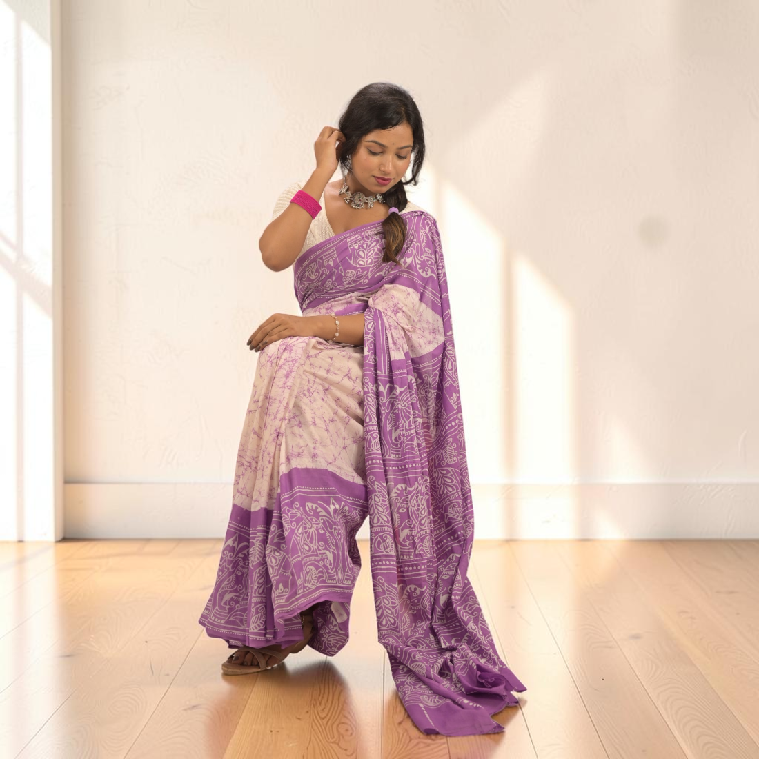 Lavanya Grace Pure Hand Batik Cotton Saree - Handcrafted Indian Art (View 6) | Art Angan