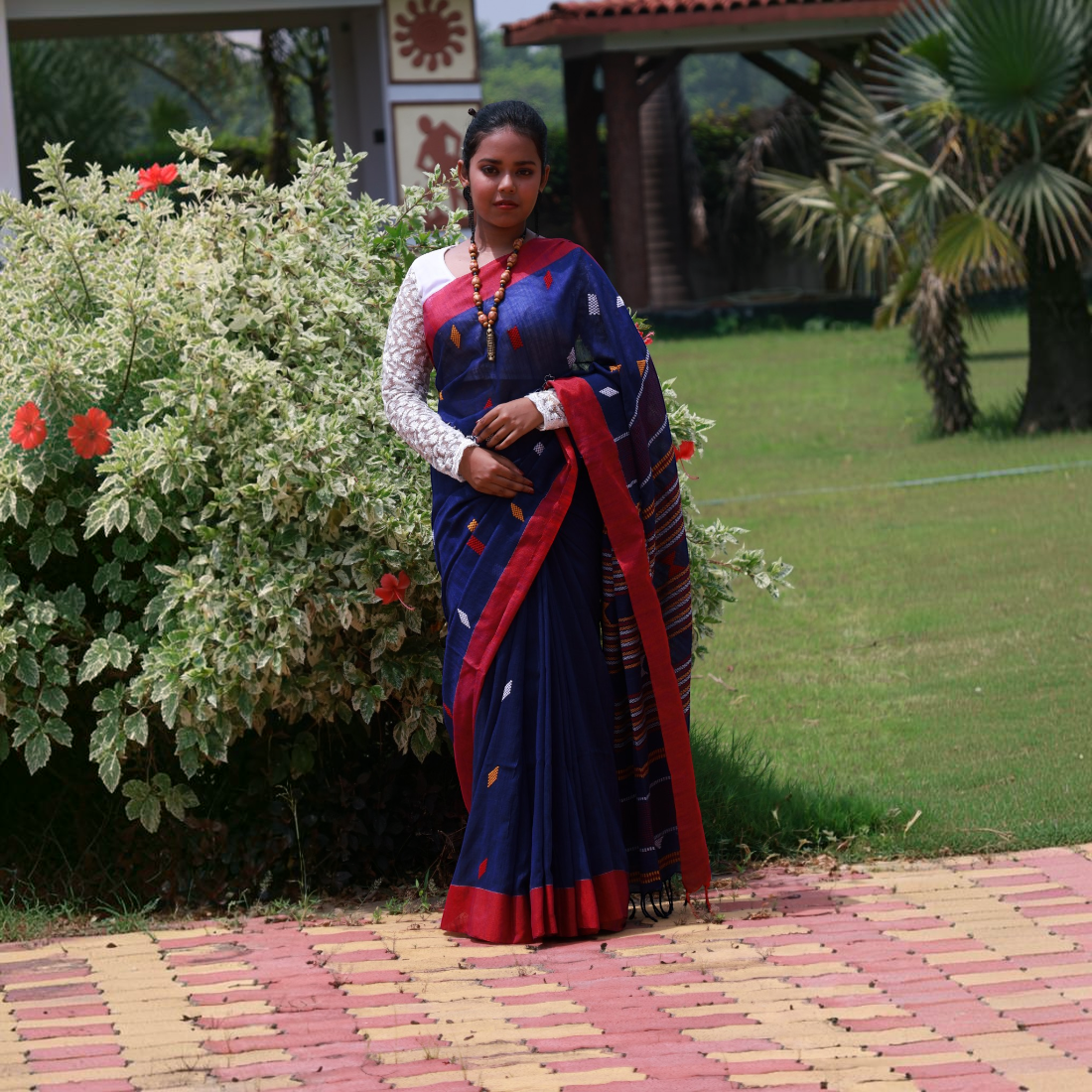 Neelambara Artisan Khadi Cotton Saree - Handcrafted Indian Art (View 2) | Art Angan