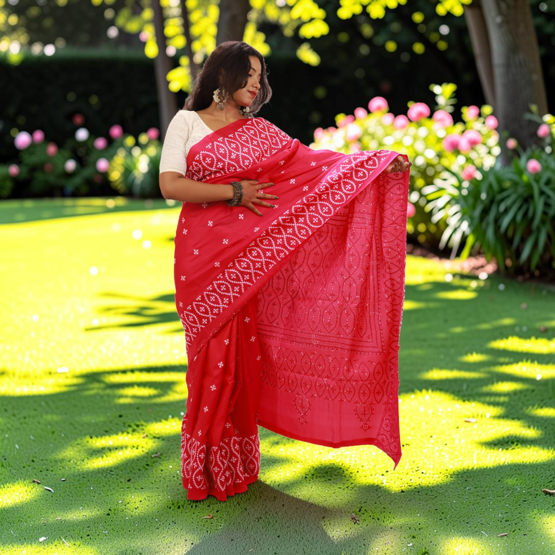 Raktima Heritage Gujarati Stitch Bangalore Silk Saree - Handcrafted Indian Art (View 5) | Art Angan