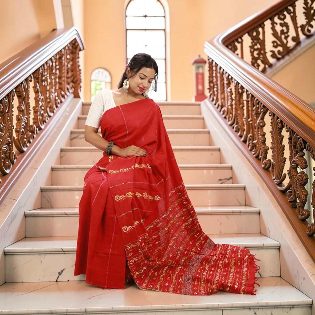 Rangriti Artisan Hand Khesh Cotton Saree - Handcrafted Indian Art (View 6) | Art Angan