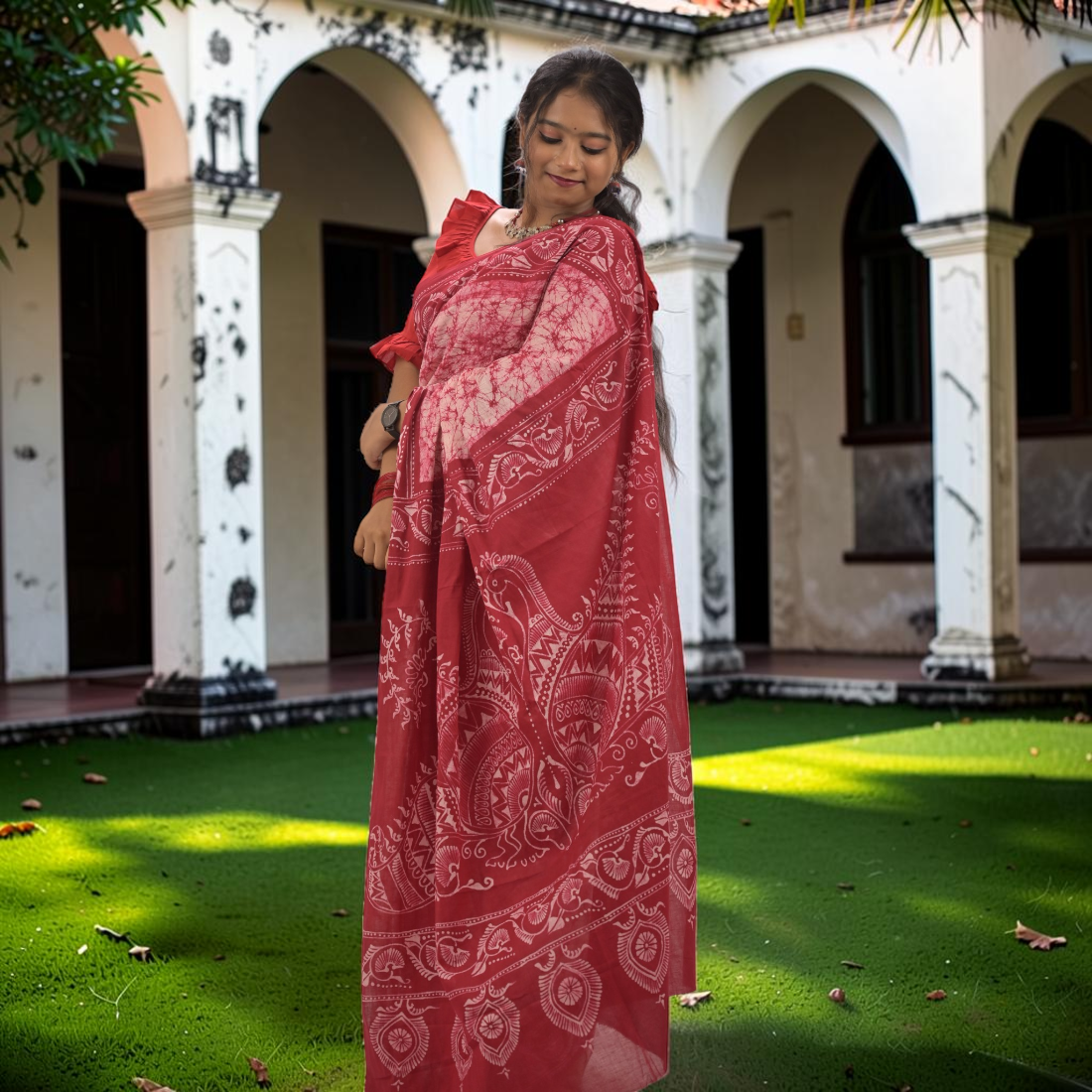 Shonika Radiance Pure Hand Batik Cotton Saree - Handcrafted Indian Art (View 4) | Art Angan