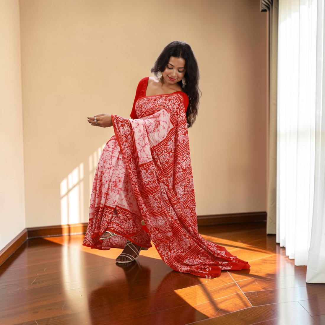 Raktika Royale Pure Hand Batik Cotton Saree - Handcrafted Indian Art (View 6) | Art Angan