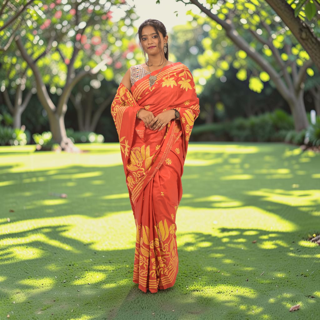 Rudrima Opulence Katha Stitch Bangalore Silk Saree - Handcrafted Indian Art (View 4) | Art Angan