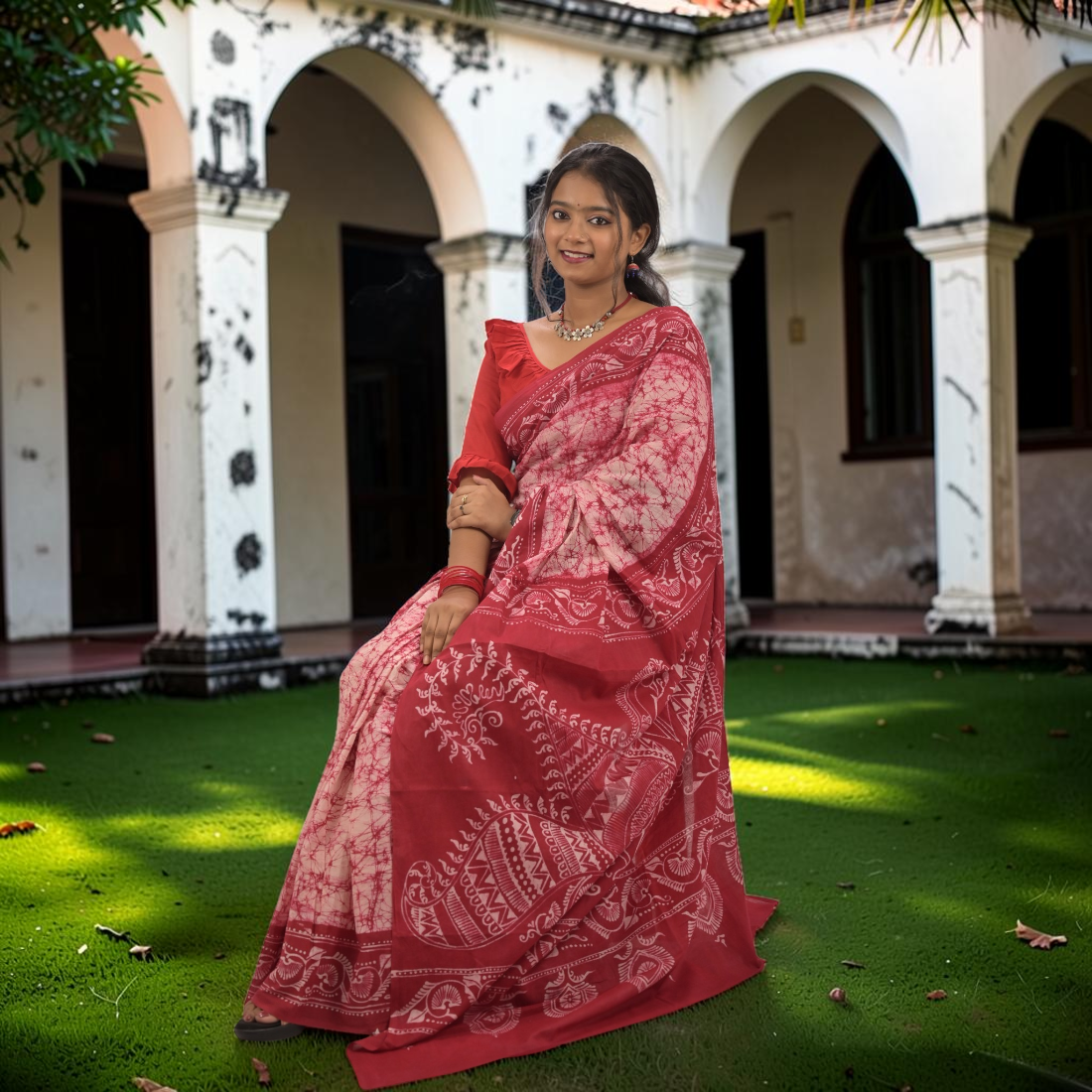 Shonika Radiance Pure Hand Batik Cotton Saree - Handcrafted Indian Art (View 6) | Art Angan