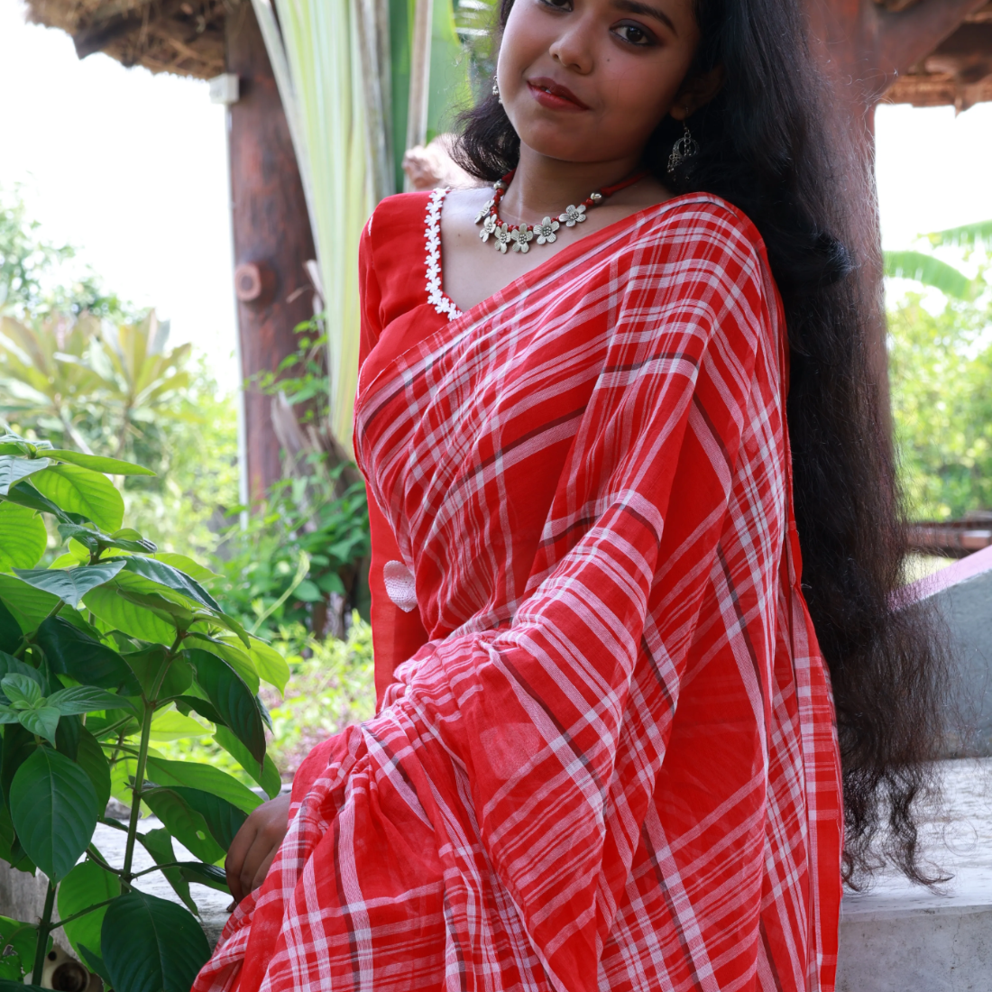 Gulika Sunrise Mul Cotton Saree - Handcrafted Indian Art (View 5) | Art Angan