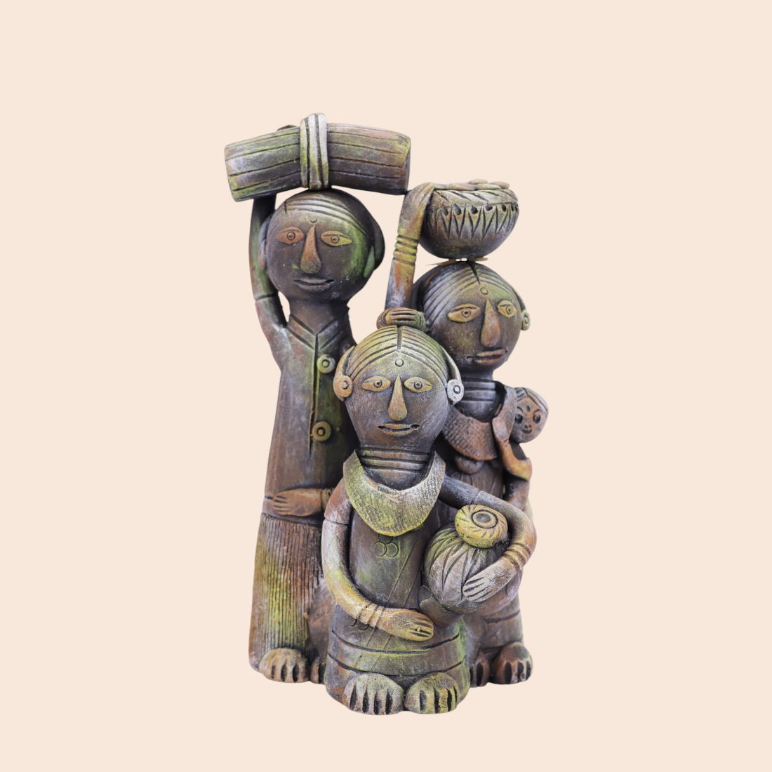 Adivashi Family(Clay show piece) - Handcrafted Indian Art (View 2) | Art Angan