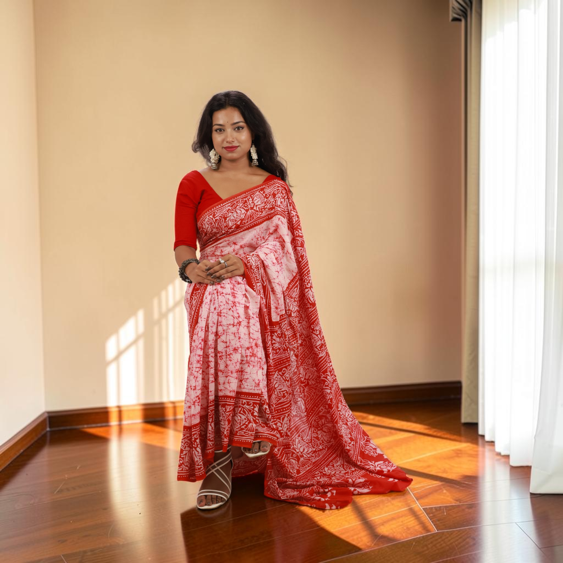 Raktika Royale Pure Hand Batik Cotton Saree - Authentic Handcrafted Saree | Art Angan