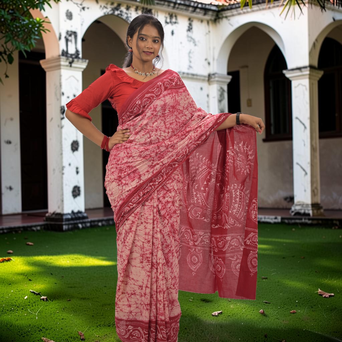 Shonika Radiance Pure Hand Batik Cotton Saree - Handcrafted Indian Art (View 3) | Art Angan