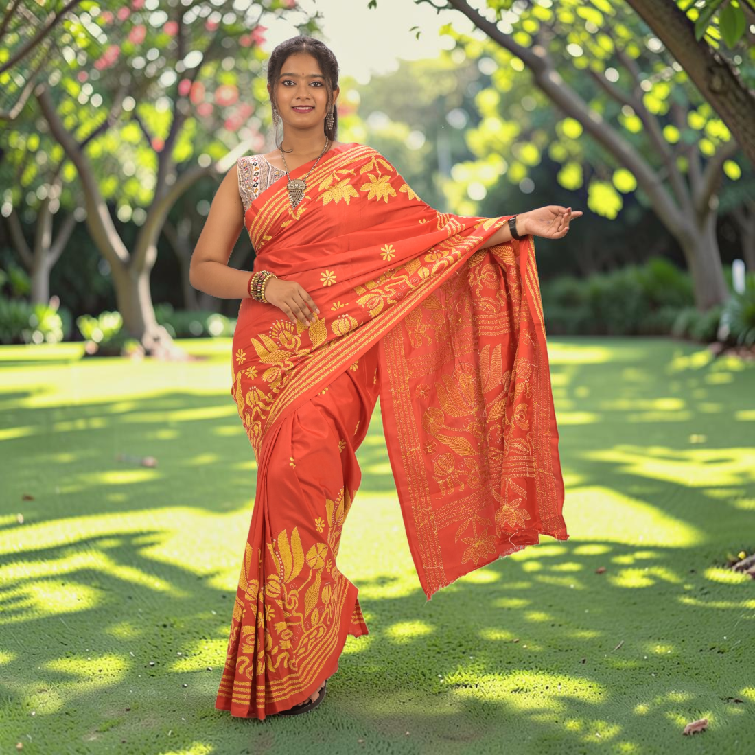 Rudrima Opulence Katha Stitch Bangalore Silk Saree - Authentic Handcrafted Saree | Art Angan