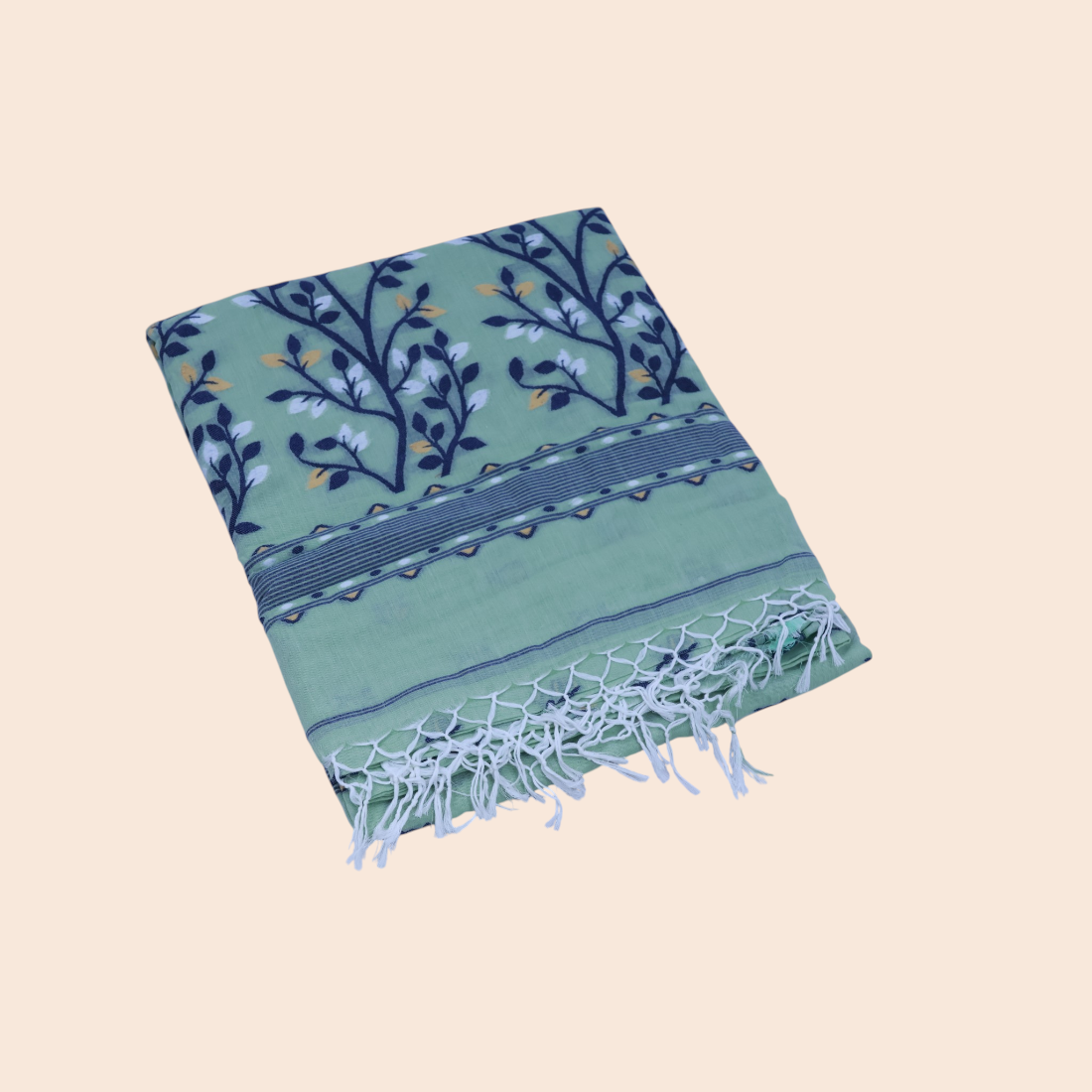 Madhurima Mint Khadi Jamdani Saree - Authentic Handcrafted Saree | Art Angan