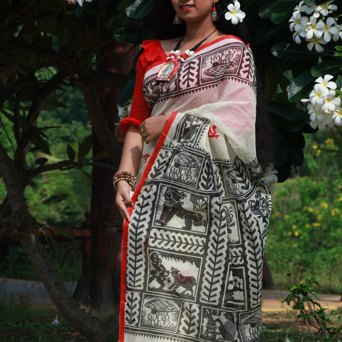 Barnika Sanskriti Aplique Cotton Saree - Handcrafted Indian Art (View 3) | Art Angan