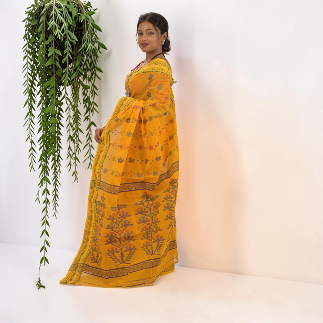 Kanaklata Jamdani Tangail Cotton Sare - Handcrafted Indian Art (View 6) | Art Angan