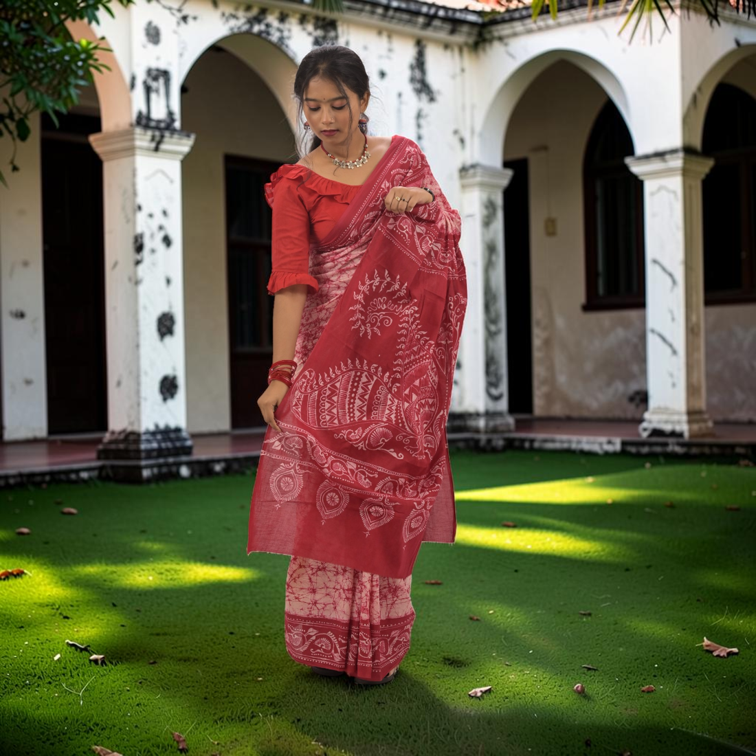 Shonika Radiance Pure Hand Batik Cotton Saree - Handcrafted Indian Art (View 5) | Art Angan