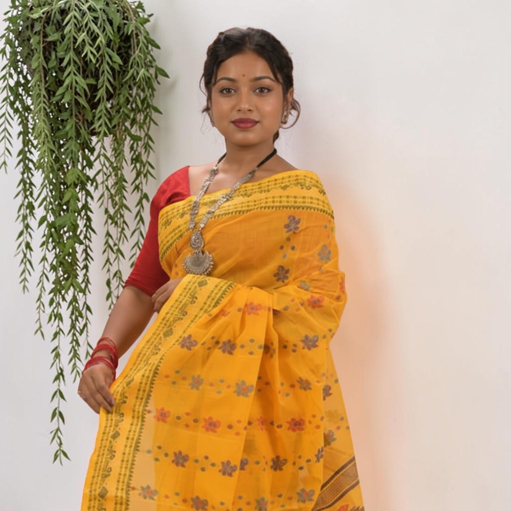 Kanaklata Jamdani Tangail Cotton Sare - Handcrafted Indian Art (View 2) | Art Angan