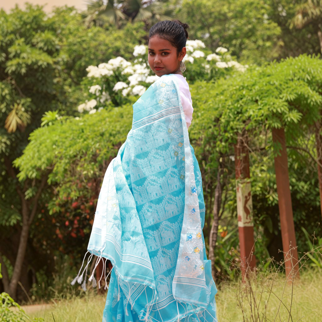 Pitambari Grace Handloom Cotton Silk Saree - Handcrafted Indian Art (View 5) | Art Angan