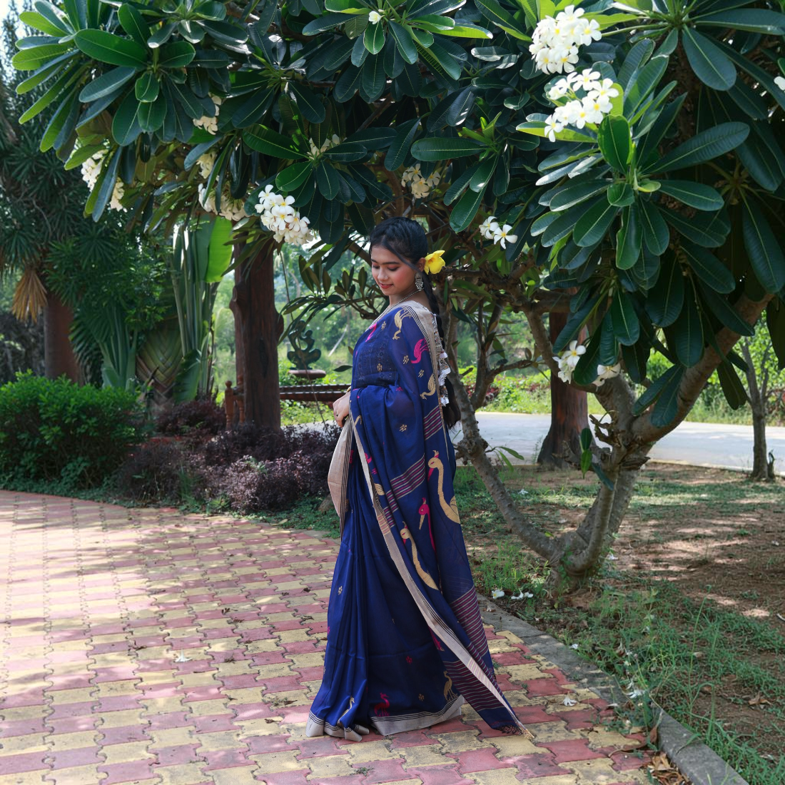 Neelayan Classic Khadi Cotton Saree - Handcrafted Indian Art (View 3) | Art Angan