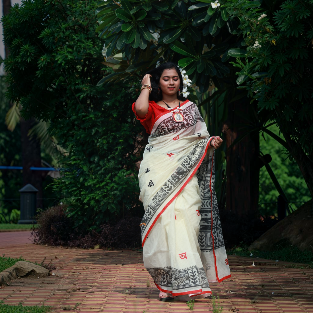 Barnika Sanskriti Aplique Cotton Saree - Handcrafted Indian Art (View 2) | Art Angan