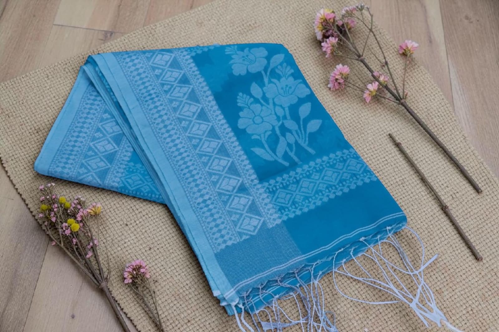 Aakanshi Azure Handloom Cotton Silk Saree - Sarees Collection | Art Angan