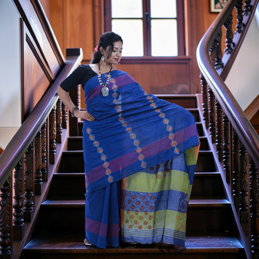 Neelanjali Classic Hand Khesh Cotton Saree - Handcrafted Indian Art (View 5) | Art Angan