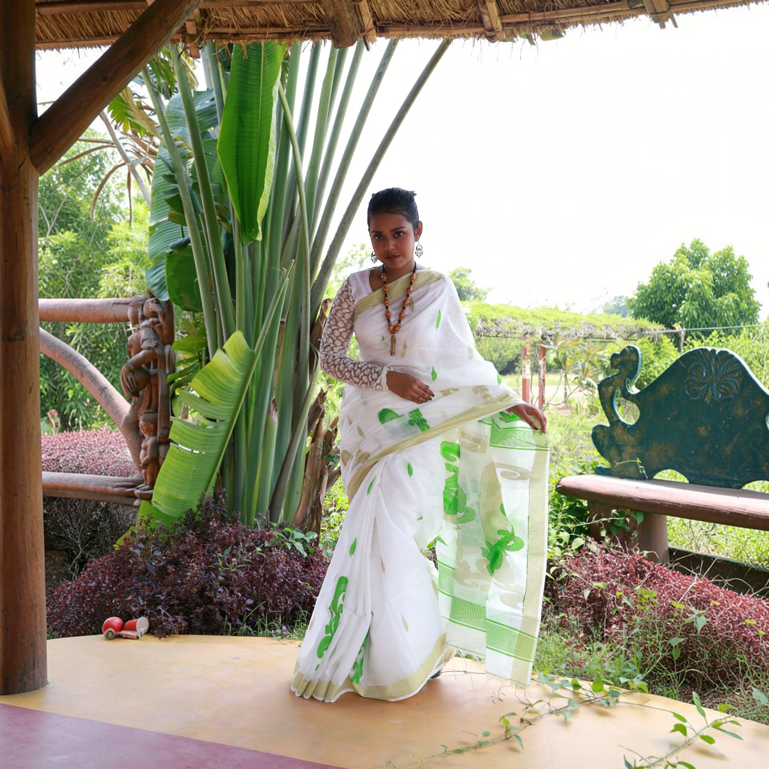 Shubhra Kalka Handwoven Handloom Saree - Handcrafted Indian Art (View 4) | Art Angan