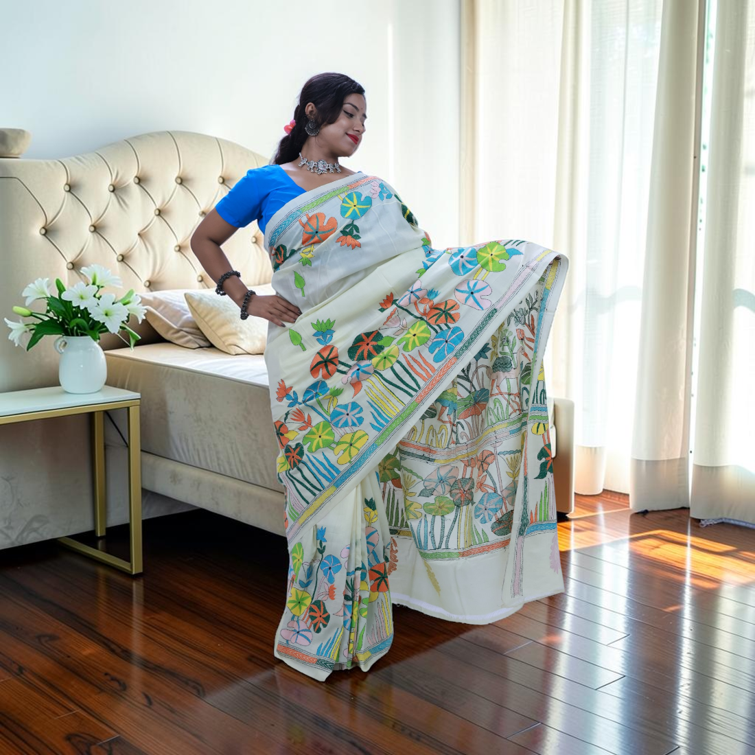 Royale Tasar Katha Silk Saree - Handcrafted Indian Art (View 3) | Art Angan