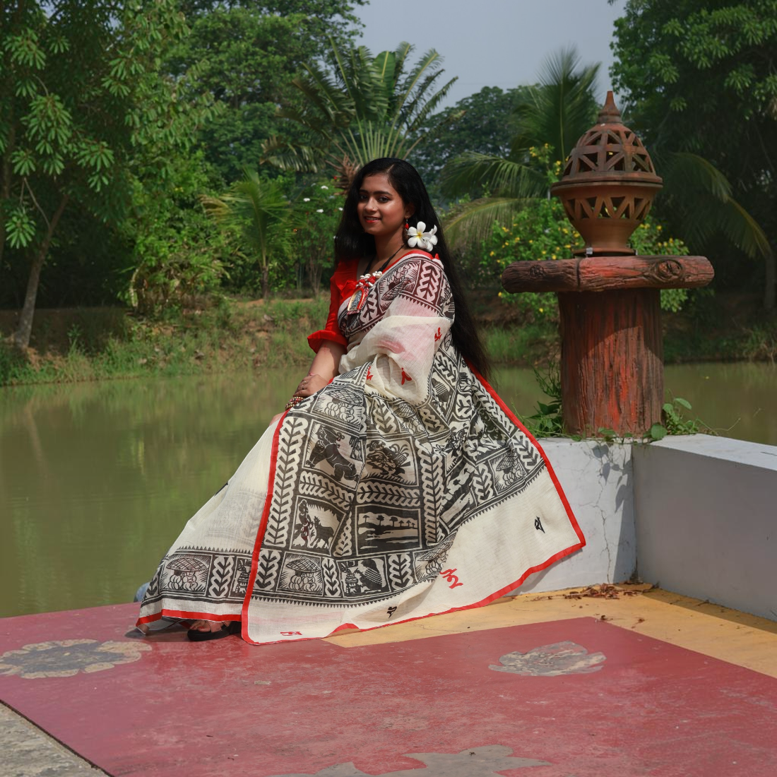 Barnika Sanskriti Aplique Cotton Saree - Handcrafted Indian Art (View 5) | Art Angan