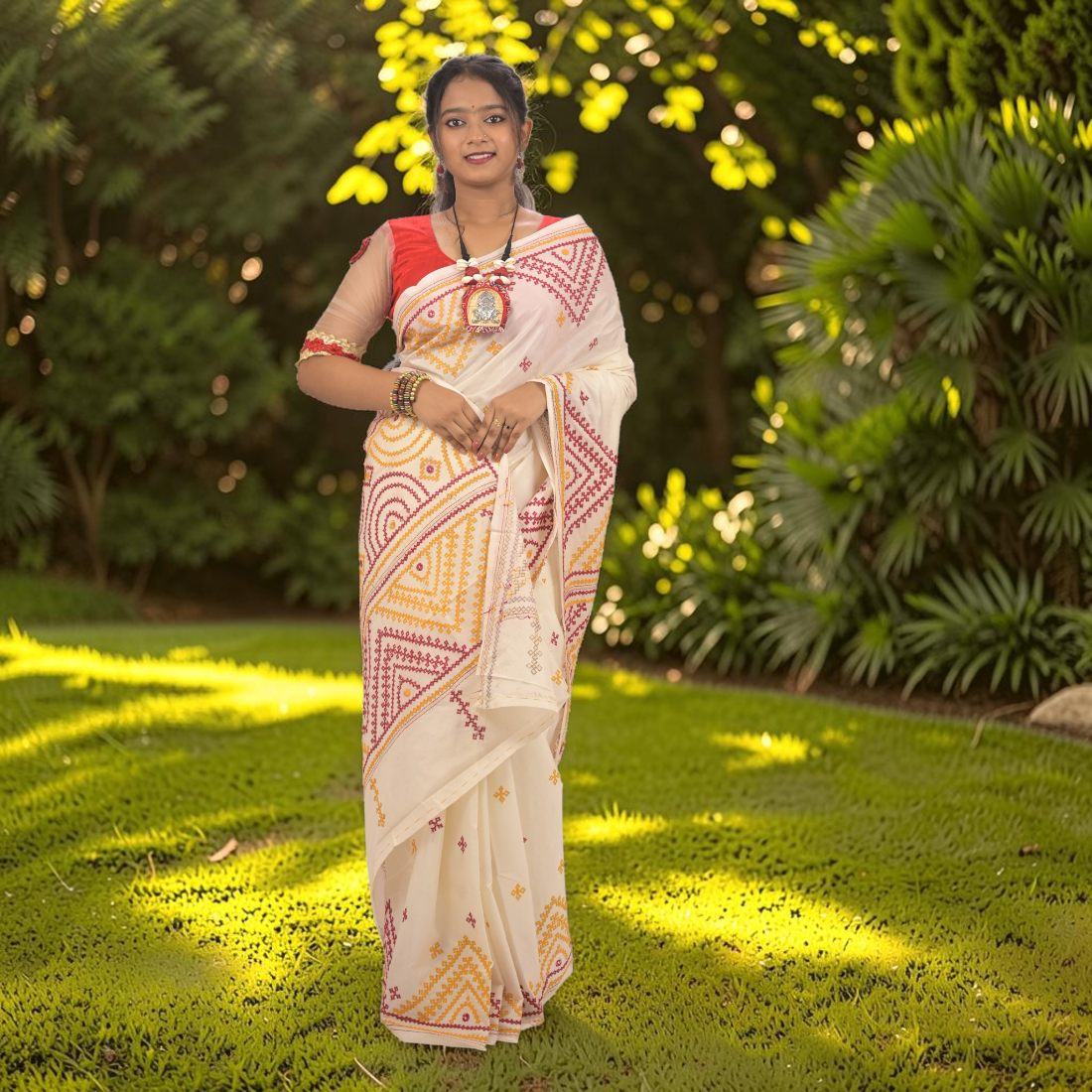 Shvetika Heritage Gujarati Stitch Bangalore Silk Saree - Handcrafted Indian Art (View 5) | Art Angan