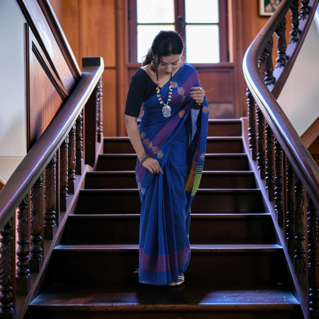 Neelanjali Classic Hand Khesh Cotton Saree - Handcrafted Indian Art (View 3) | Art Angan