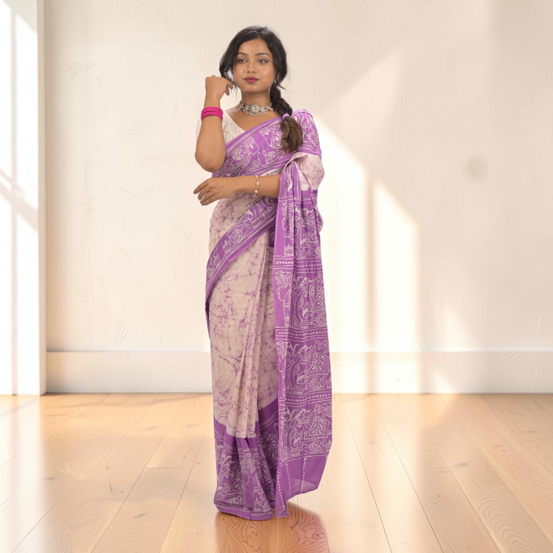 Lavanya Grace Pure Hand Batik Cotton Saree - Handcrafted Indian Art (View 5) | Art Angan