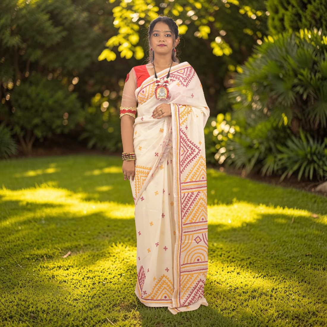 Shvetika Heritage Gujarati Stitch Bangalore Silk Saree - Handcrafted Indian Art (View 2) | Art Angan