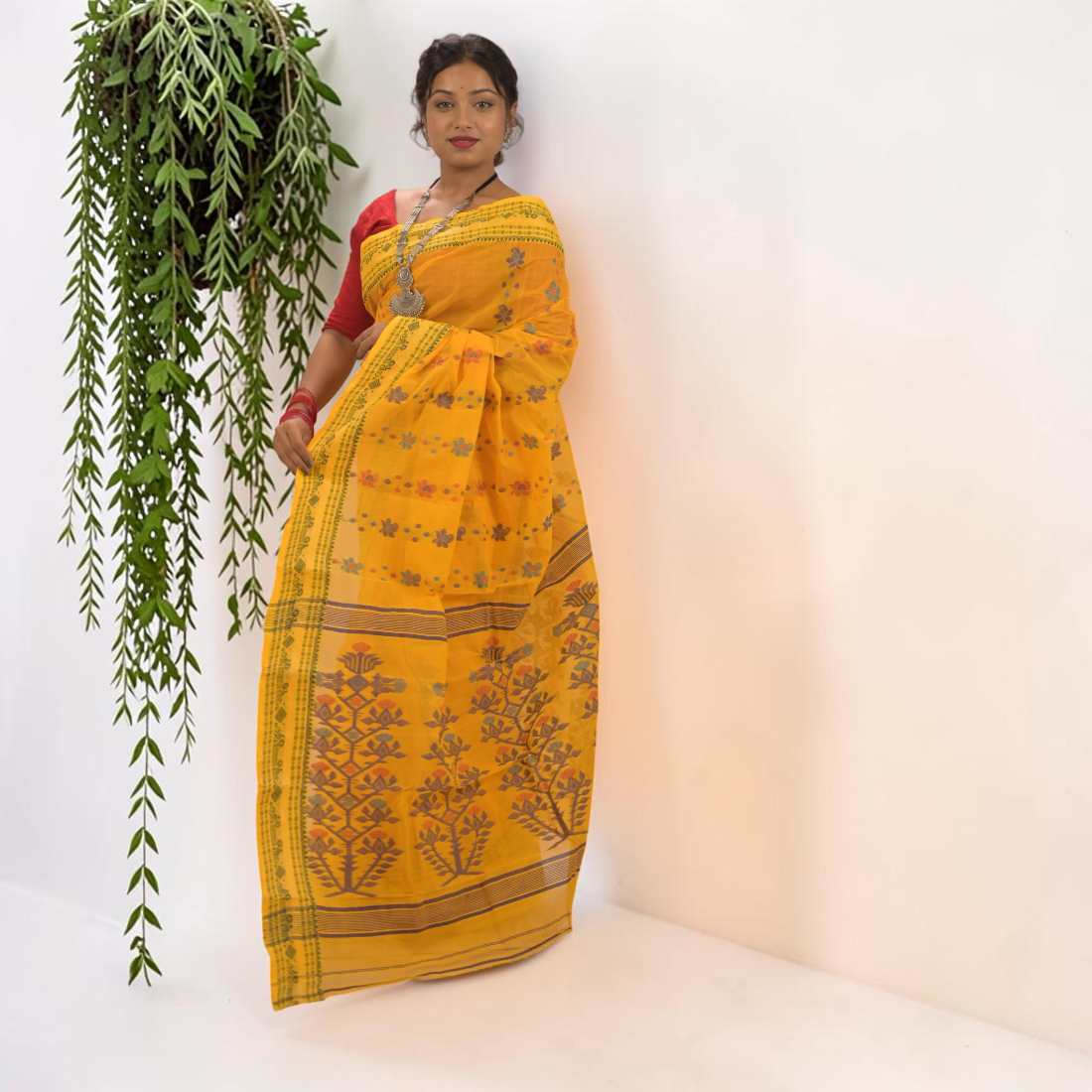 Kanaklata Jamdani Tangail Cotton Sare - Handcrafted Indian Art (View 5) | Art Angan