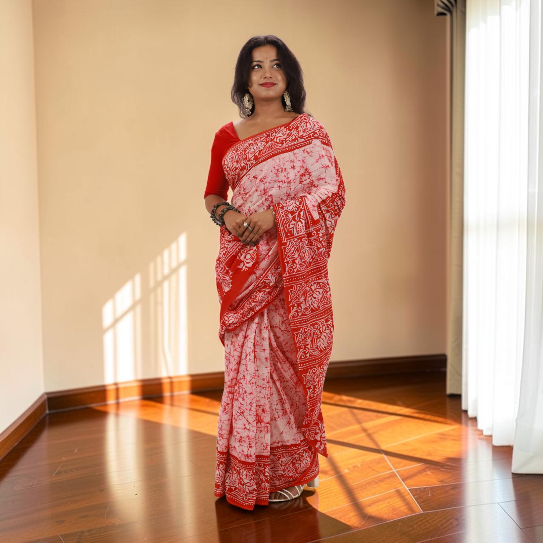 Raktika Royale Pure Hand Batik Cotton Saree - Handcrafted Indian Art (View 4) | Art Angan